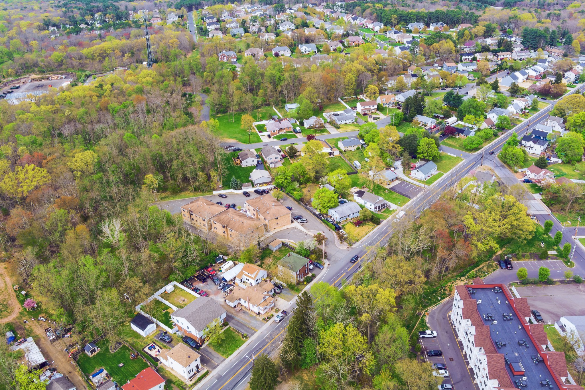 aerial view of houses in a suburban area